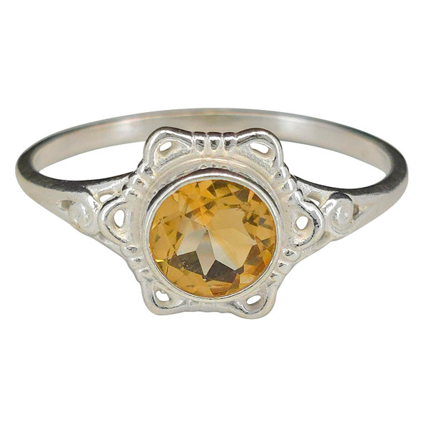 Faceted Citrine Scrollwork Sterling Silver Ring