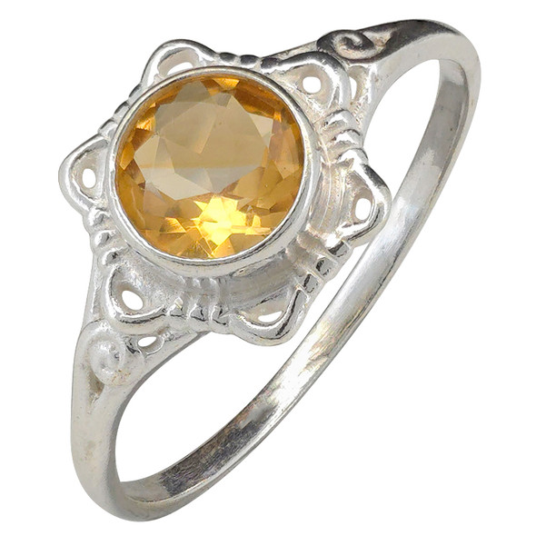 Faceted Citrine Scrollwork Sterling Silver Ring