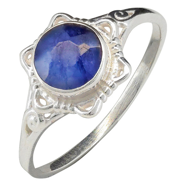 Faceted Composite Sapphire Scrollwork Sterling Silver Ring