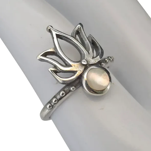 Mother of Pearl Sterling Silver Lotus Ring