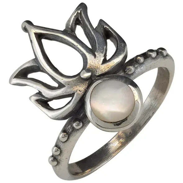 Mother of Pearl Sterling Silver Lotus Ring