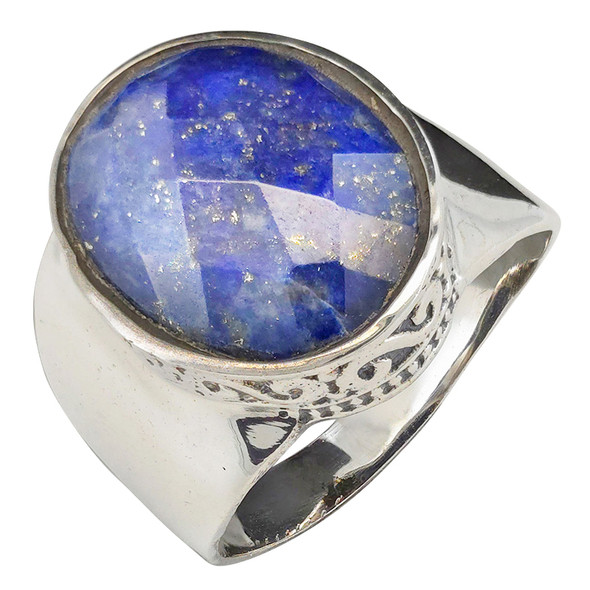 Faceted Lapis Scrollwork Sterling Silver Ring