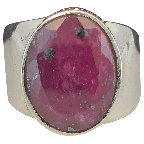 Faceted Composite Ruby Scrollwork Sterling Silver Ring