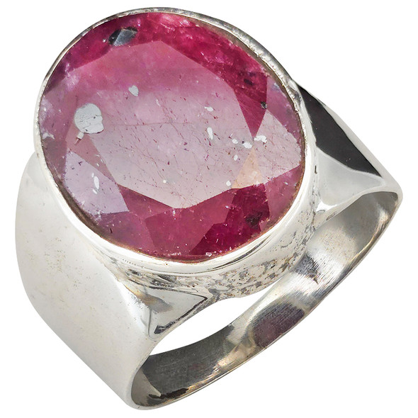 Faceted Composite Ruby Scrollwork Sterling Silver Ring