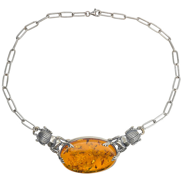 Baltic Amber Beetle Sterling Silver Necklace