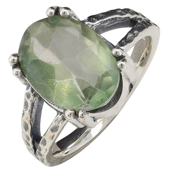 Faceted Prasiolite Split Band Sterling Silver Ring