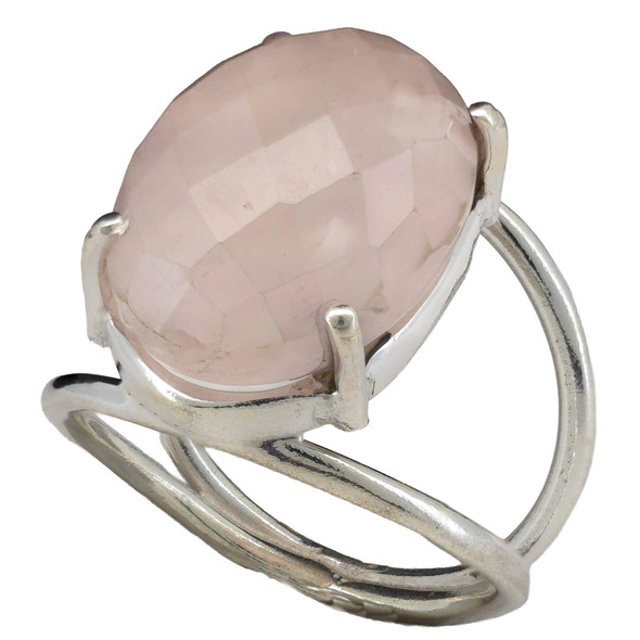 Faceted Rose Quartz Sterling Silver Ring