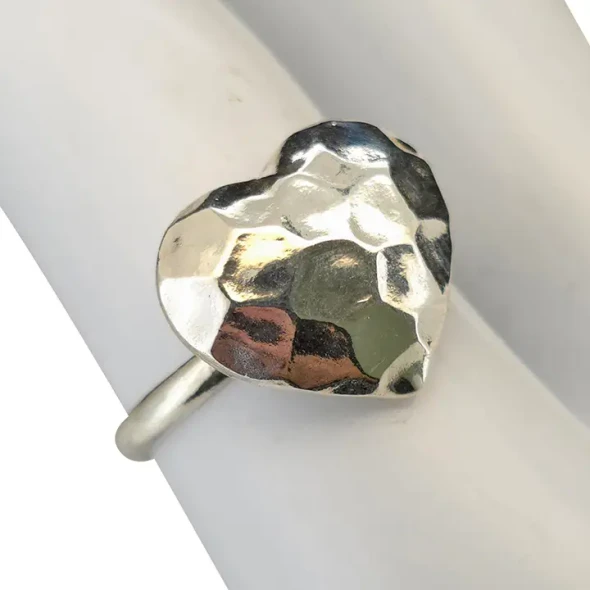 Hammered Heart Sterling Silver Ring.