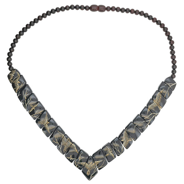 Carved Amber Bird Design Beaded Cleopatra Necklace