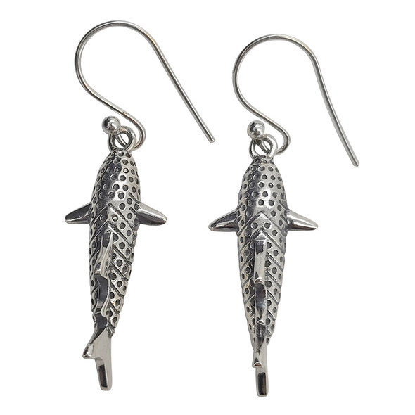 Shark Design Sterling Silver Hook Earrings