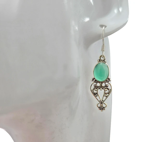 Green Onyx Scrollwork Sterling Silver Hook Earrings