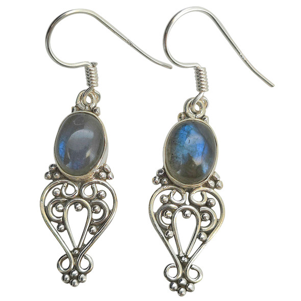 Labradorite Scrollwork Sterling Silver Hook Earrings