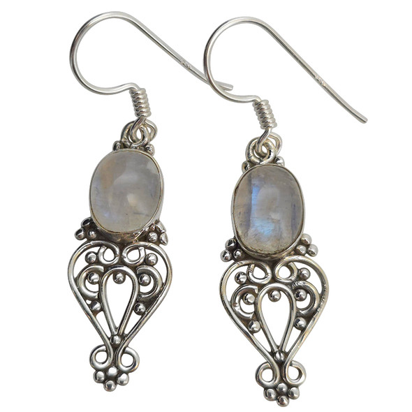 Moonstone Scrollwork Sterling Silver Hook Earrings