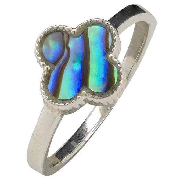 Abalone Four Leaf Clover Sterling Silver Ring