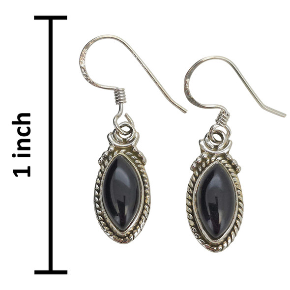 Black Onyx Twisted Rope Sterling Silver Hook Earrings