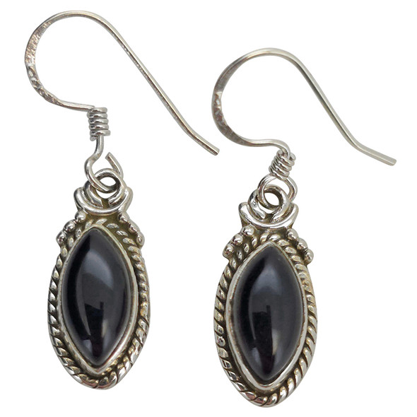 Black Onyx Twisted Rope Sterling Silver Hook Earrings
