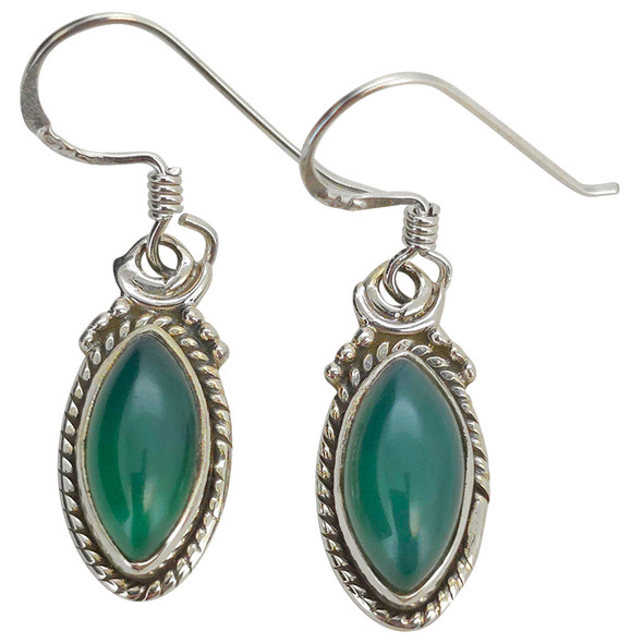 Green Onyx Twisted Rope Sterling Silver Hook Earrings