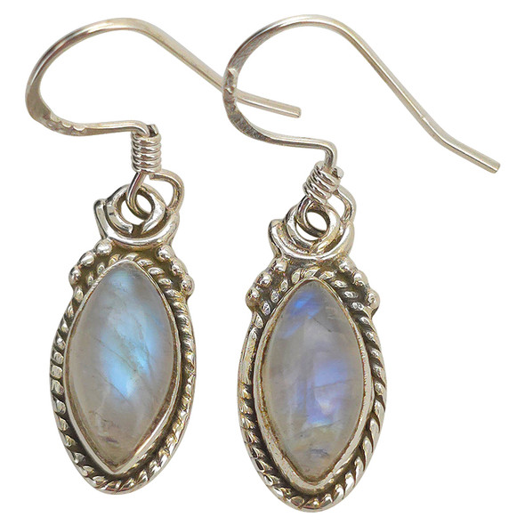Moonstone Twisted Rope Sterling Silver Hook Earrings