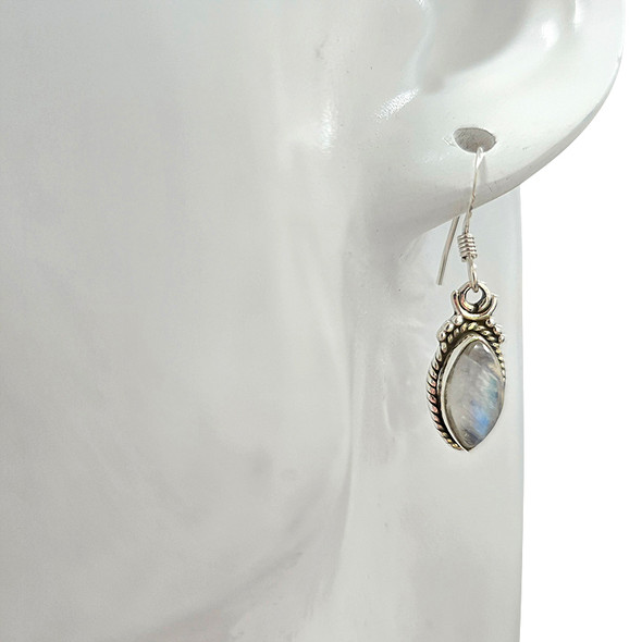 Moonstone Twisted Rope Sterling Silver Hook Earrings