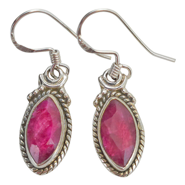 Faceted Composite Ruby Twisted Rope Sterling Silver Hook Earrings