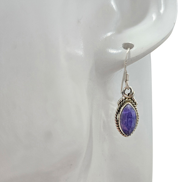 Faceted Composite Sapphire Twisted Rope Sterling Silver Hook Earrings