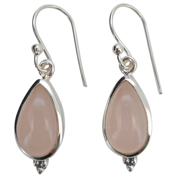 Rose Quartz Teardrop Sterling Silver Hook Earrings