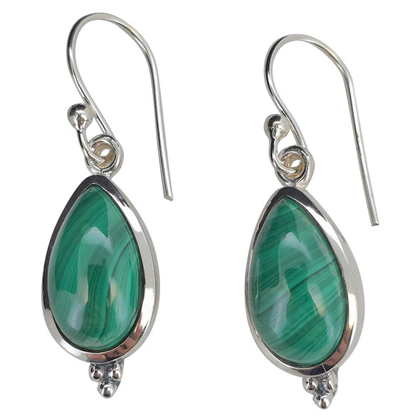 Malachite Teardrop Sterling Silver Hook Earrings