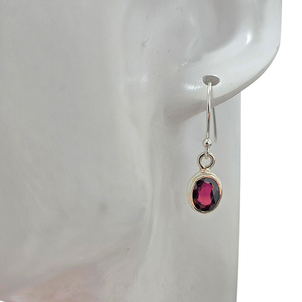 Garnet Faceted Sterling Silver Hook Earrings