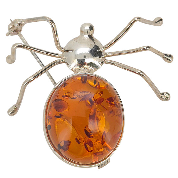 Cognac Amber Spider Sterling Silver Pin/Brooch