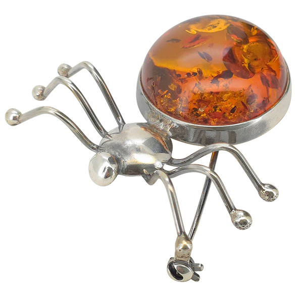Cognac Amber Spider Sterling Silver Pin/Brooch