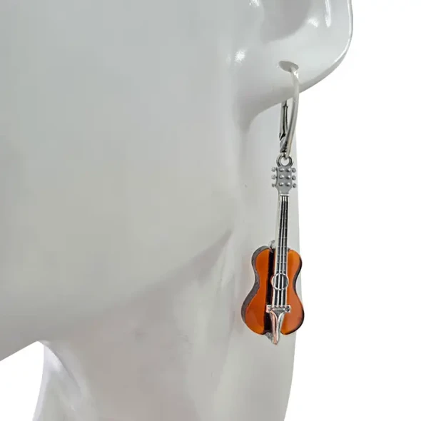 Cherry Amber Guitar Dangle Earrings