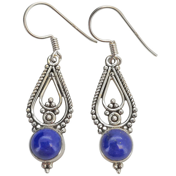 Lapis Scrollwork Sterling Silver Hook Earrings