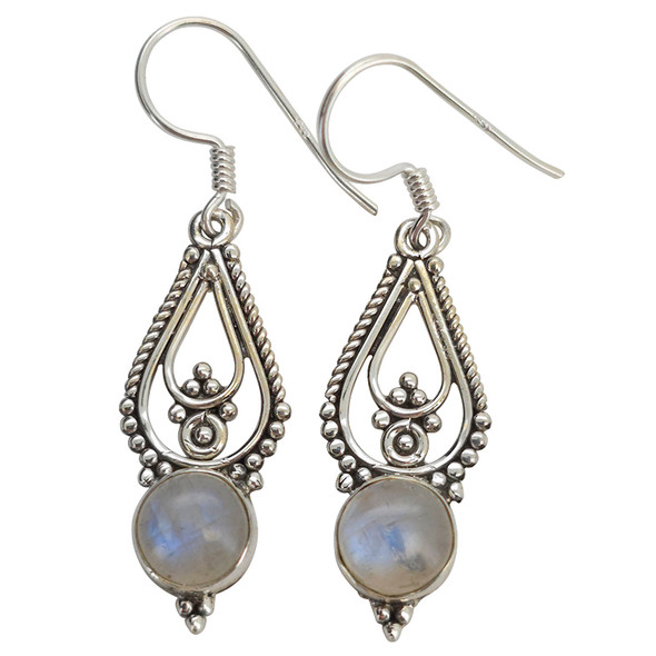 Moonstone Scrollwork Sterling Silver Hook Earrings