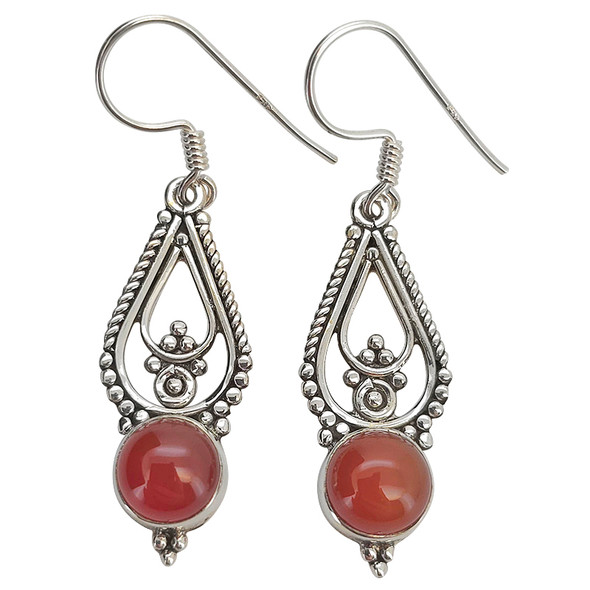 Red Onyx Scrollwork Sterling Silver Hook Earrings