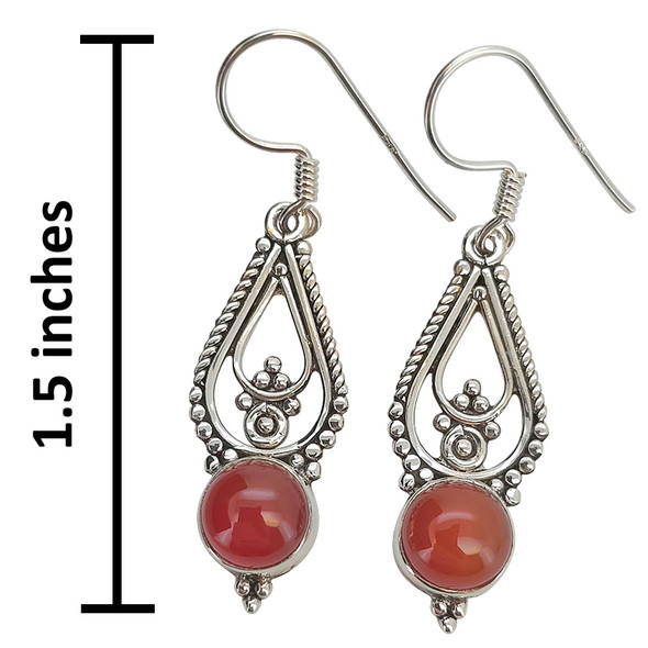 Red Onyx Scrollwork Sterling Silver Hook Earrings
