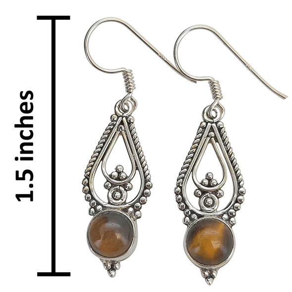 Tiger Eye Scrollwork Sterling Silver Hook Earrings