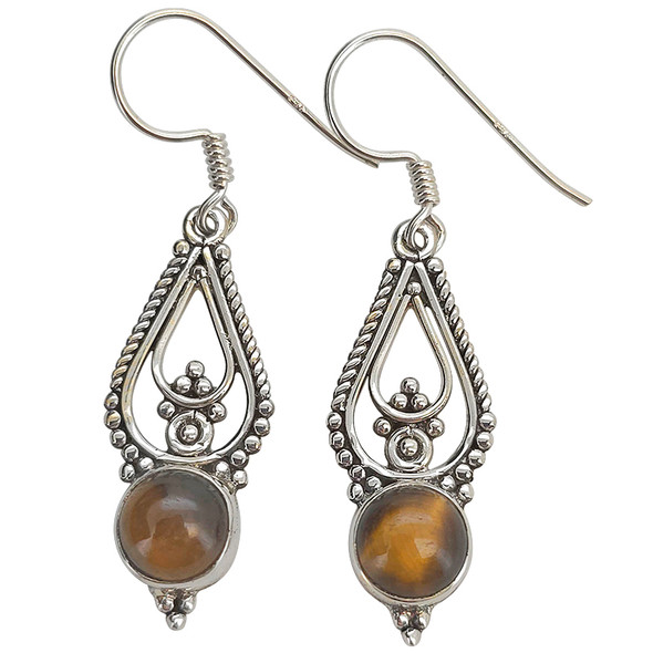 Tiger Eye Scrollwork Sterling Silver Hook Earrings