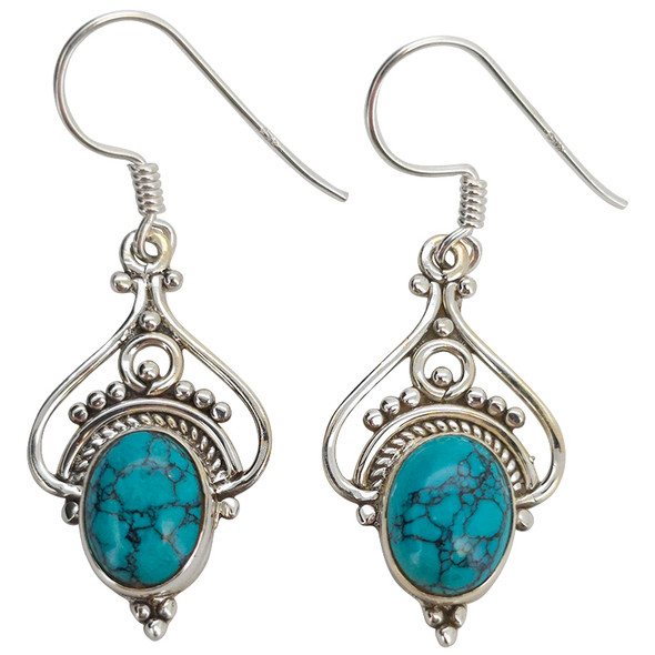 Howlite Scrollwork Sterling Silver Hook Earrings