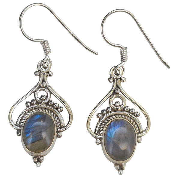 Labradorite Scrollwork Sterling Silver Hook Earrings