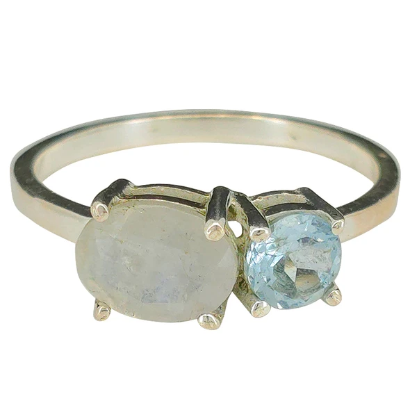 Faceted Blue Topaz & Moonstone Two-Stone Sterling Silver Ring