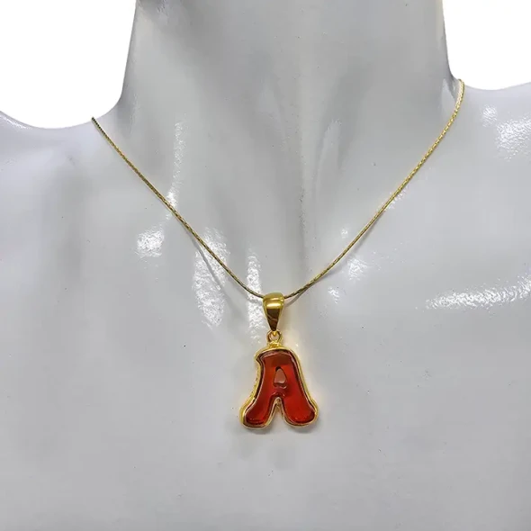 Letter A Pendant Amber Gold Plated Silver Alphabet Collection