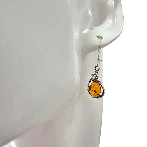 Cognac Amber Sterling Silver Earrings On Hooks
