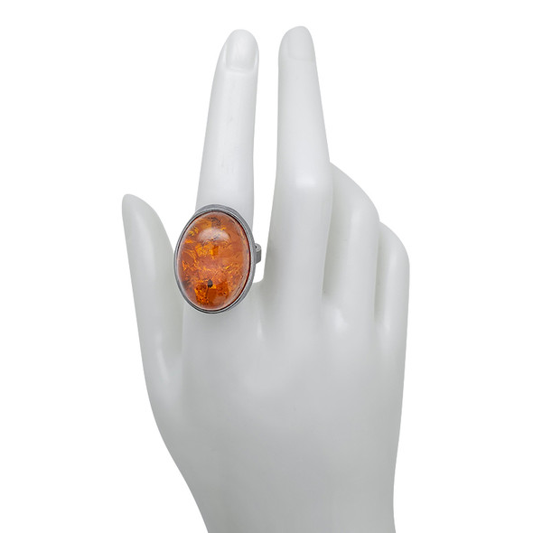 Handmade Cognac Amber Oxidized Sterling Silver Adjustable Ring