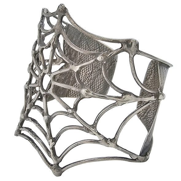 Oxidized Sterling Silver Spiderweb Handmade Cuff Bracelet