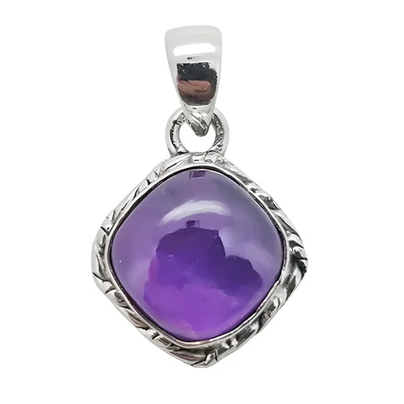Amethyst Square Twist Rim Pendant