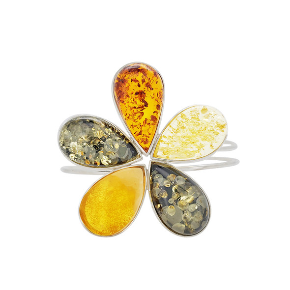 Flower Multicolor Amber Handmade Cuff Bracelet