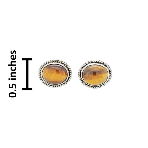 Large Tiger Eye Stud Silver Earrings
