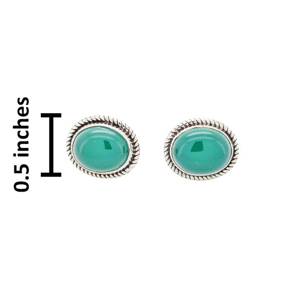 Large Green Onyx Stud Silver Earrings