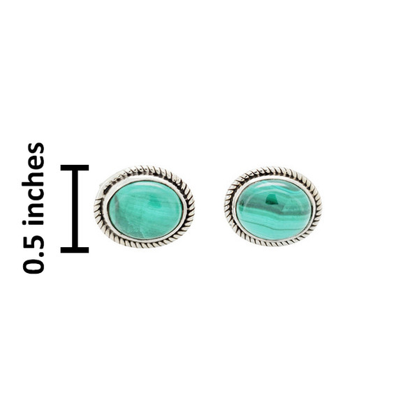 Large Malachite Stud Silver Earrings