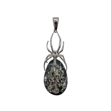 Spider Green Amber Silver Pendant